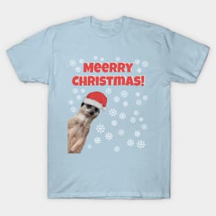 Merry Christmas (Meerry) -Cute Meerkat in Christmas hat with snowflakes T-Shirt